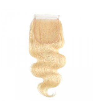 Free Part 4x4 Human Hair Blonde Body Wave Lace Closure