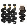 Virgin Human Brazilian Body Wave Hair 3 Bundles with Closure