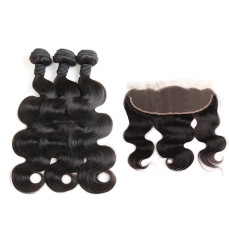 Brazilian Body Wave Hair 3 Bundles with Frontal Lace 13x4