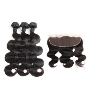 Brazilian Body Wave Hair 3 Bundles with Frontal Lace 13x4