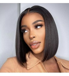 8-16 inch African American Human Hair Bob Wigs with Bangs Brazilian Short Lace Front Straight Bob Wig