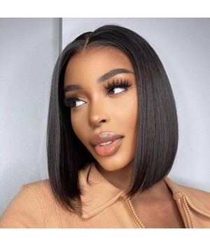 8-16 inch African American Human Hair Bob Wigs with Bangs Brazilian Short Lace Front Straight Bob Wig