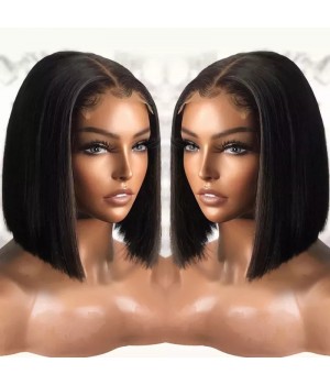 8-16 inch African American Human Hair Bob Wigs with Bangs Brazilian Short Lace Front Straight Bob Wig