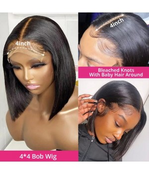 8-16 inch African American Human Hair Bob Wigs with Bangs Brazilian Short Lace Front Straight Bob Wig