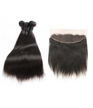 Brazilian Straight Hair 3 Bundles with Frontal Lace 13x4