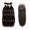 Virgin Human Brazilian Straight Hair 3 Bundles with Closure 4x4