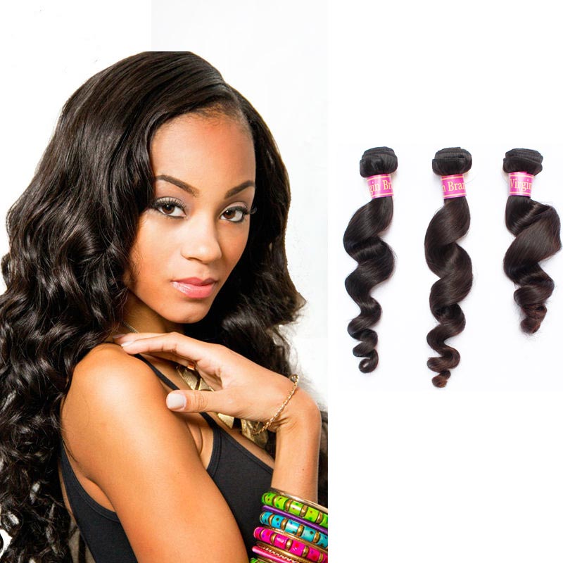 Virgin Brazilian Hair Weave Loose Curl Ebony Hair Firm